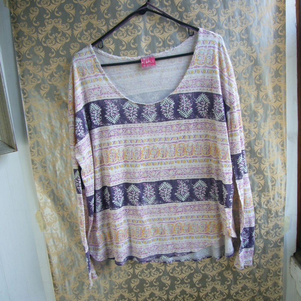 Free People Long Sleeve Print T - Shirt - size L